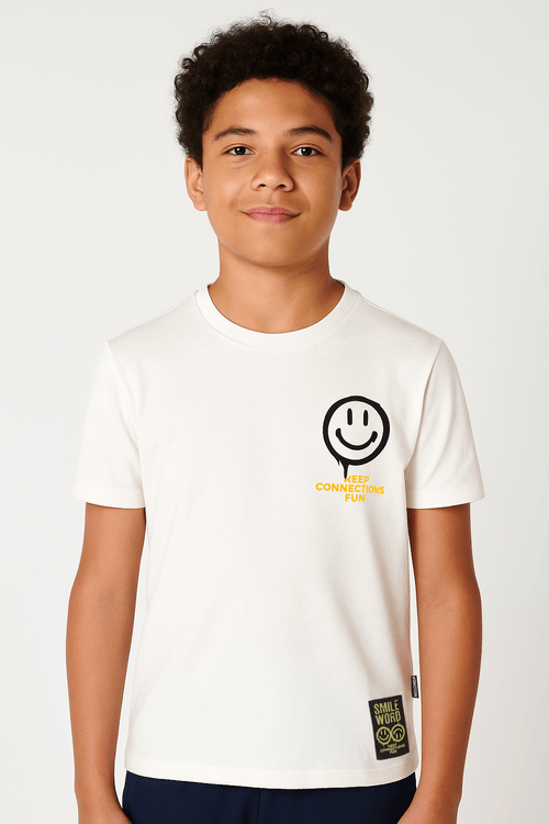 Camiseta Manga Curta Juvenil Para Menino - OFF WHITE