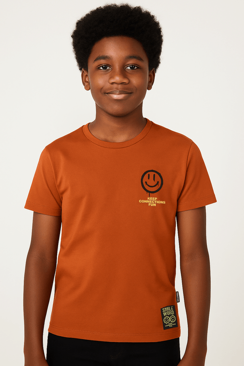 Camiseta Manga Curta Juvenil Para Menino - MARROM