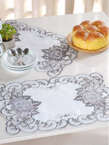 Toalha de Bandeja Lace  BRANCO/CINZA