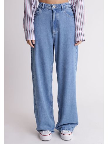 Calça jeans wide leg cintura alta