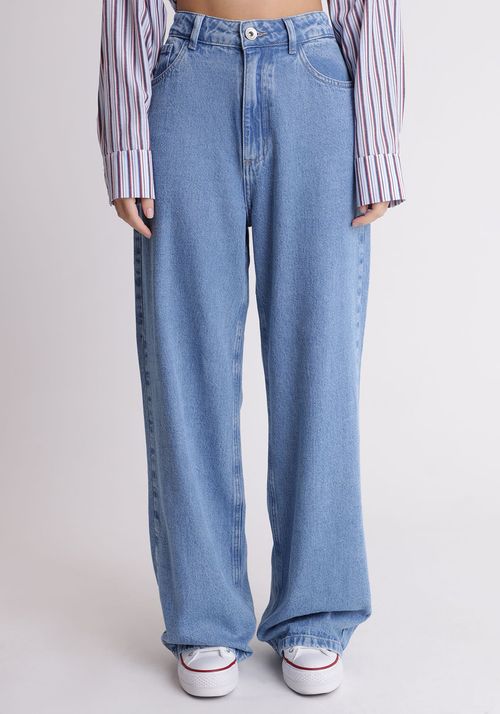Calça jeans wide leg cintura alta