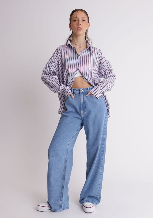 Calça jeans wide leg cintura alta