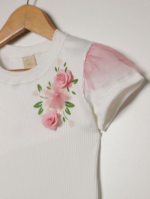 Body Canelado Infantil Para Menina - OFF WHITE