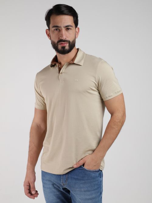 Polo Algodão Peruano Manga Curta Elétron Masculina BEGE