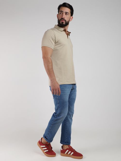 Polo Algodão Peruano Manga Curta Elétron Masculina BEGE