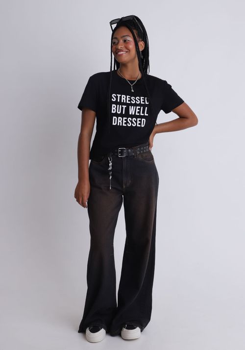 Camiseta manga curta estampada stressed
