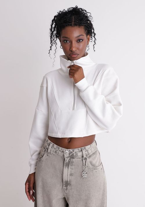 Moletom cropped com zíper