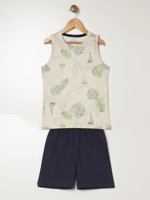 Conjunto Curto Estampado Infantil Para Menino - OFF WHITE