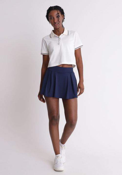 Blusa polo cropped com listras azuis