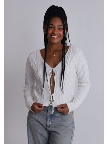 Cardigan tricot com amarração