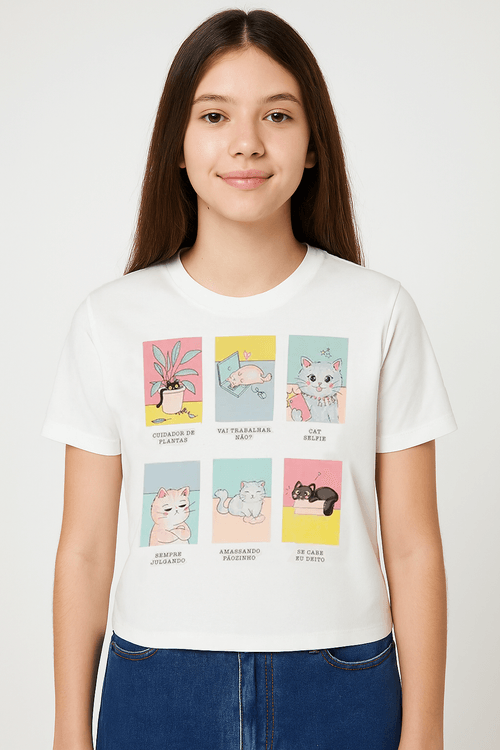 Blusa Manga Curta Juvenil Para Menina - OFF WHITE