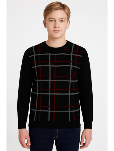 Blusão Tricot Juvenil Para Menino - PRETO/GRAFITE/VERMELHO