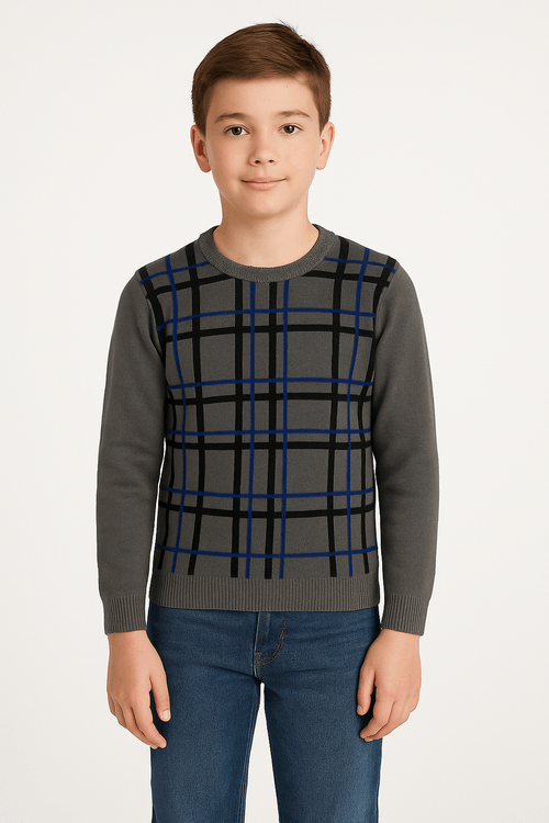 Blusão Tricot Juvenil Para Menino - GRAFITE/PRETO/AZUL