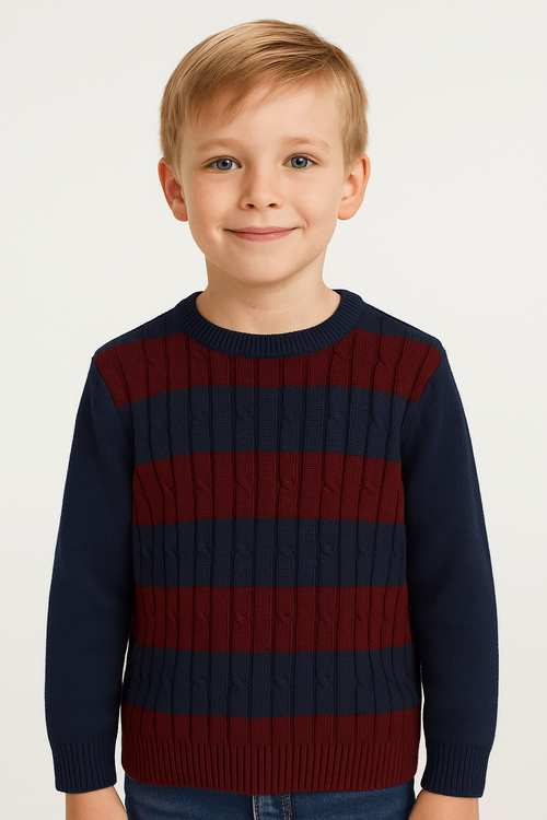 Blusão Tricot Infantil Para Menino - MARINHO/VINHO