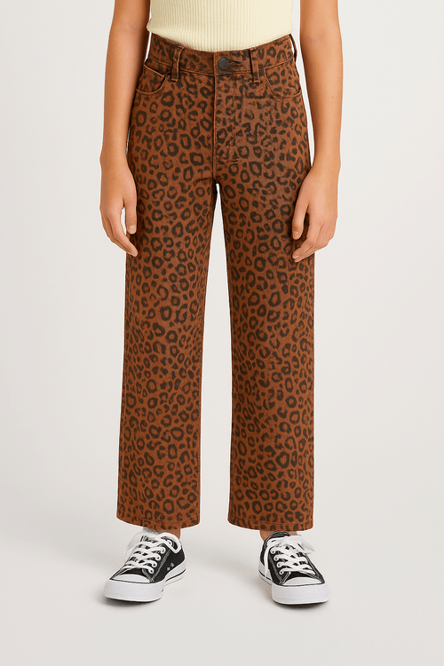 Calça Sarja Animal Print Juvenil Para Menina - CARAMELO