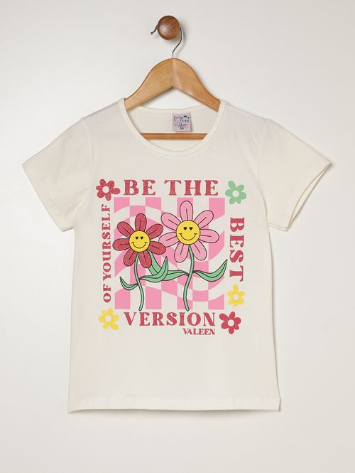 Blusa Cotton Manga Curta Juvenil Para Menina- OFF WHITE