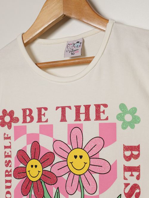 Blusa Cotton Manga Curta Juvenil Para Menina- OFF WHITE