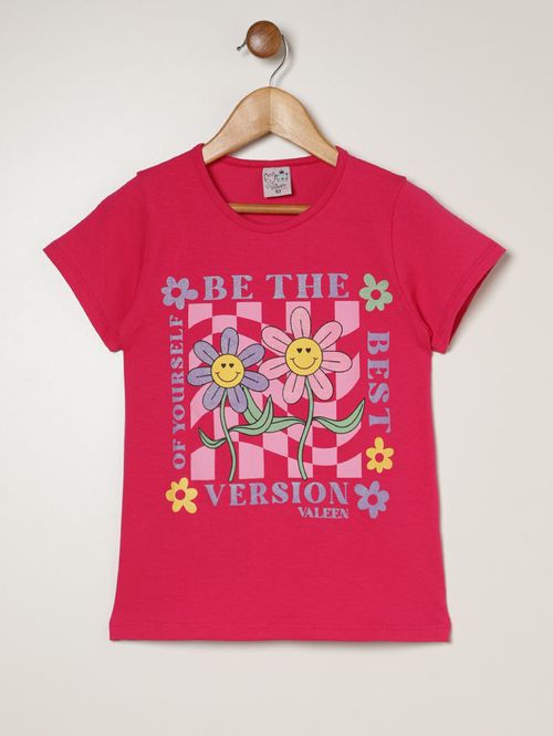 Blusa Cotton Manga Curta Juvenil Para Menina- ROSA