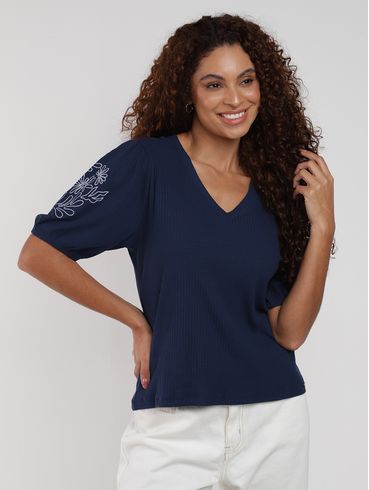 Blusa Canelada Feminina MARINHO