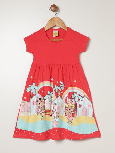 Vestido Cotton Infantil Para Menina - CORAL
