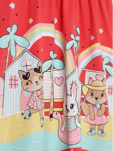 Vestido Cotton Infantil Para Menina - CORAL