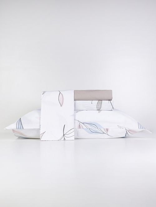 Jogo De Lençol Queen Duplo Florença 180 Fios Teka BRANCO/ROSA/AZUL