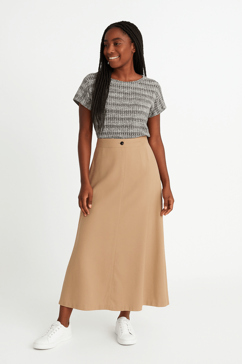 Saia Midi Evasê Feminina AREIA