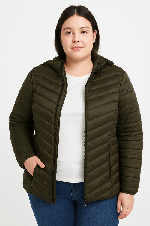 Jaqueta Parka com Capuz Plus Size Feminino VERDE