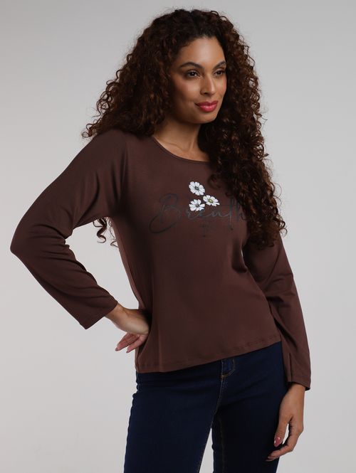Blusa Manga Longa Feminina MARROM