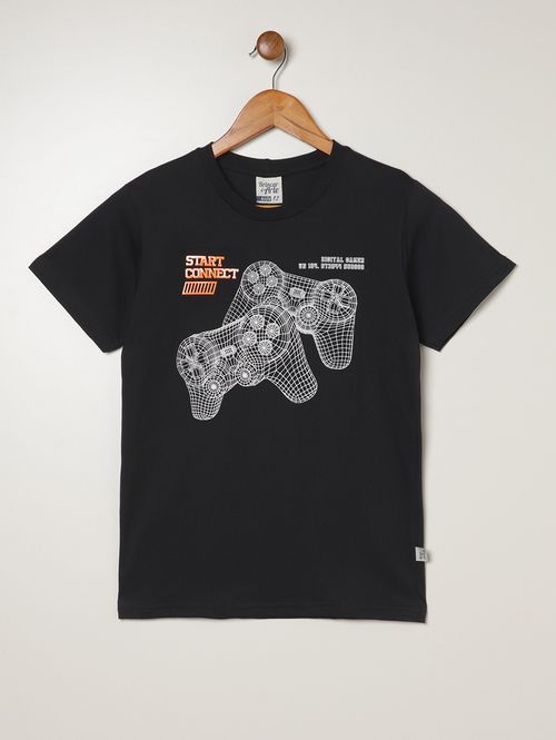 Camiseta Manga Curta Juvenil Para Menino - PRETO