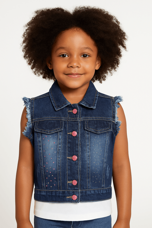 Colete Jeans Infantil Para Menina - AZUL