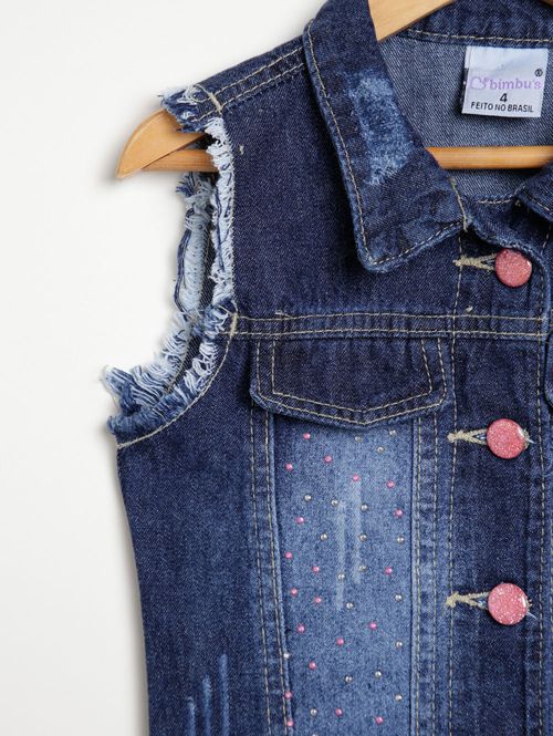 Colete Jeans Infantil Para Menina - AZUL